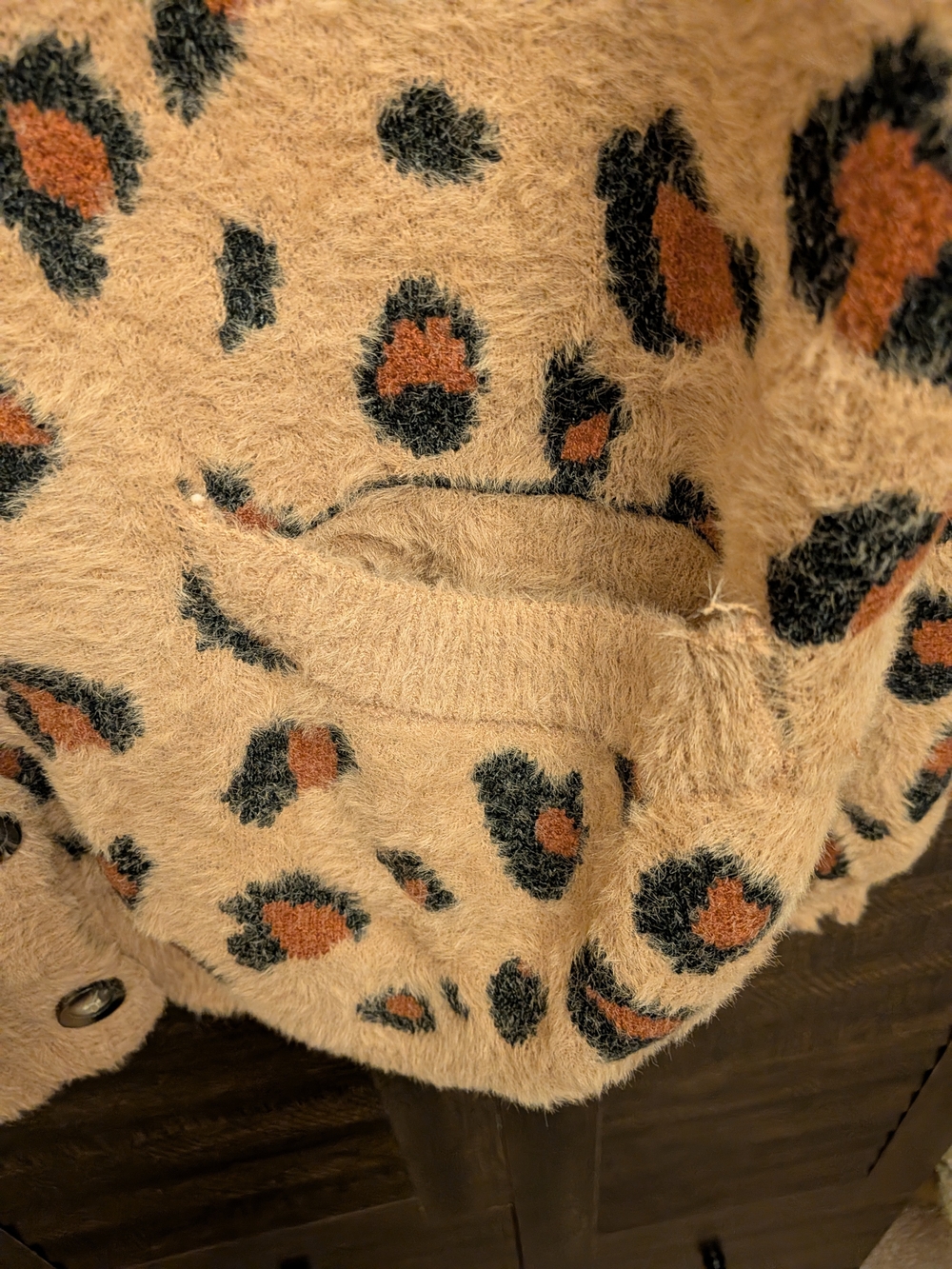 Altar'd State Camel Leopard-Print Button Cardigan with Black & Rust Spots - Picture 5 of 6
